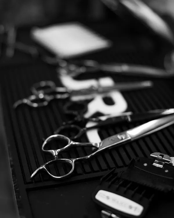 Scissors and clippers on the station, black and white